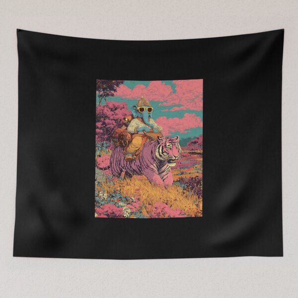 Item preview, Cosmic Journey Ganesha Riding Tiger Pop Surrealism designed and sold by PANNARUK THAILAND.