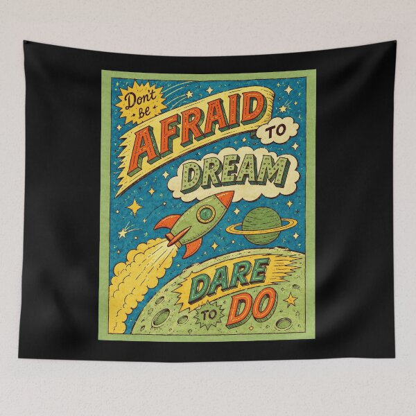 Item preview, Retro Space Motivation Poster With Rocket Dream And Dare designed and sold by ferminhays.