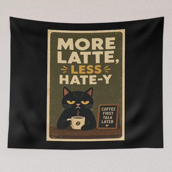 Item preview, More Latte Less Hate-y Funny Black Cat Coffee Mood designed and sold by eliramaison.