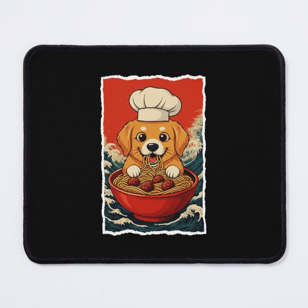Item preview, Cute Chef Puppy Eating Spaghetti In Retro Ocean Wave designed and sold by JordynLadukeg65.