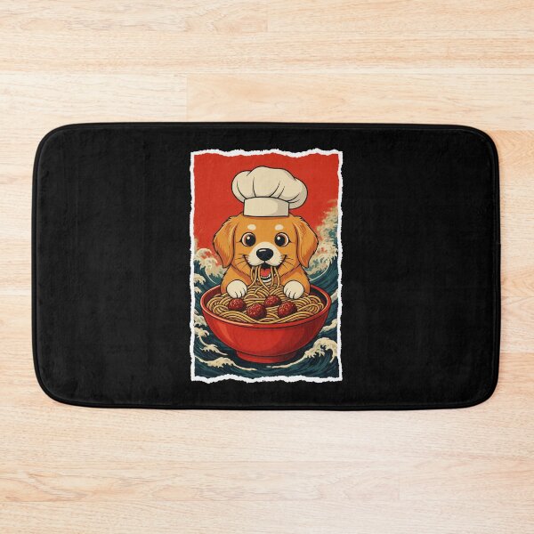 Item preview, Cute Chef Puppy Eating Spaghetti In Retro Ocean Wave designed and sold by JordynLadukeg65.