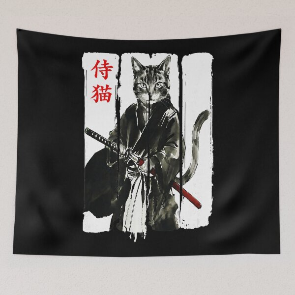 Item preview, Samurai Cat Warrior Ink with Traditional Japanese designed and sold by titanlevi.