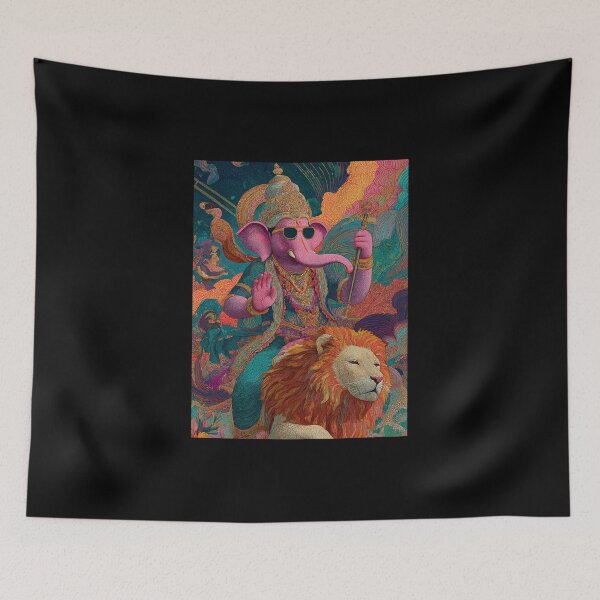 Item preview, Ganesha and the Lion Stylish Power Pop Surrealism Art designed and sold by PANNARUK THAILAND.