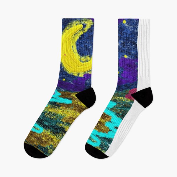 Item preview, Golden Moon Abstract Psychedelic Night Sky Cosmic Print designed and sold by sawsan-art.