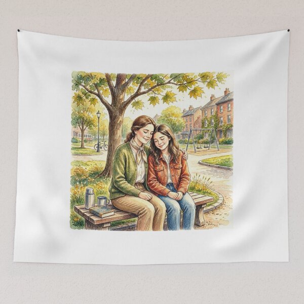 Item preview, Mother and Daughter Sharing a Tender Moment in the Park in Autumn designed and sold by FunnyfrenchDs.