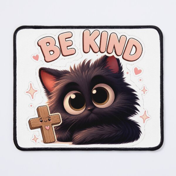 Item preview, Stained Glass Black Cat with BE KIND Balloon Cross Art designed and sold by Arbacus.
