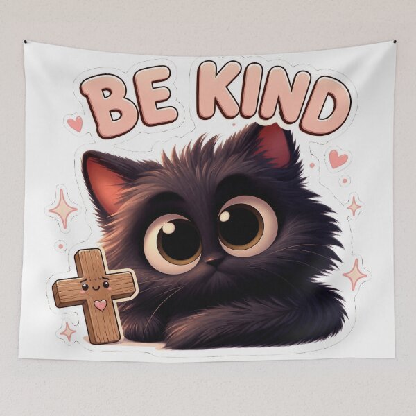 Item preview, Stained Glass Black Cat with BE KIND Balloon Cross Art designed and sold by Arbacus.