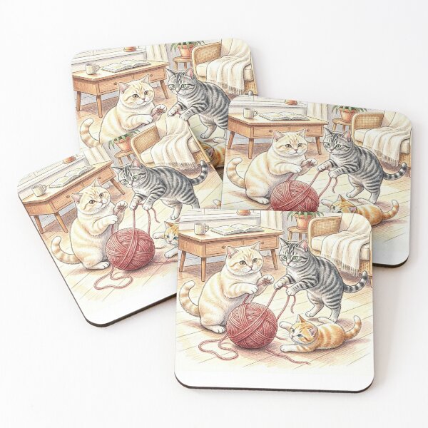 Item preview, Cats Playing with a Ball of Yarn - Cozy and Cute Illustration designed and sold by FunnyfrenchDs.