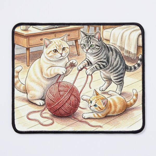 Item preview, Cats Playing with a Ball of Yarn - Cozy and Cute Illustration designed and sold by FunnyfrenchDs.