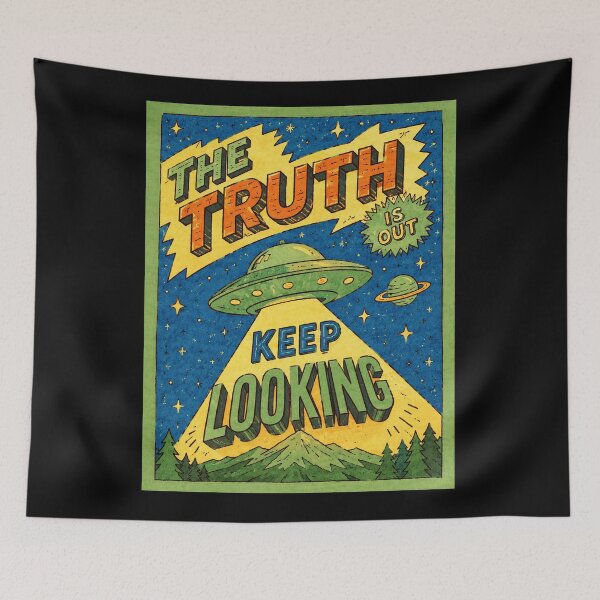 Item preview, Retro UFO Poster Art With Cosmic Truth And Keep Looking designed and sold by ferminhays.