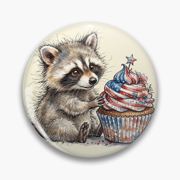 Item preview, Cute Watercolor Raccoon with USA Patriotic Cupcake Art designed and sold by BreezifyDesignStudio.