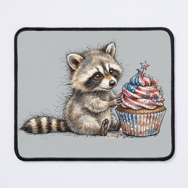 Item preview, Cute Watercolor Raccoon with USA Patriotic Cupcake Art designed and sold by BreezifyDesignStudio.