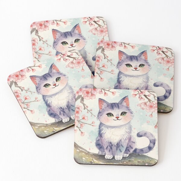 Item preview, Cute Sakura Cat Watercolor – Cherry Blossom Kitten Japanese Spring Art designed and sold by kaxymax.