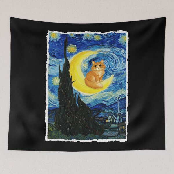 Item preview, Orange Cat Resting on Crescent Moon in Swirling Night Sky designed and sold by JordynLadukeg65.