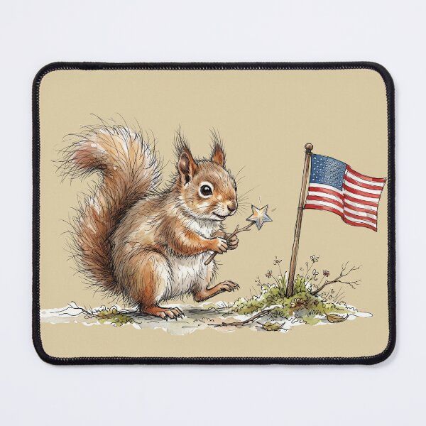 Item preview, Cute Watercolor Squirrel with Star Wand and American Flag designed and sold by BreezifyDesignStudio.