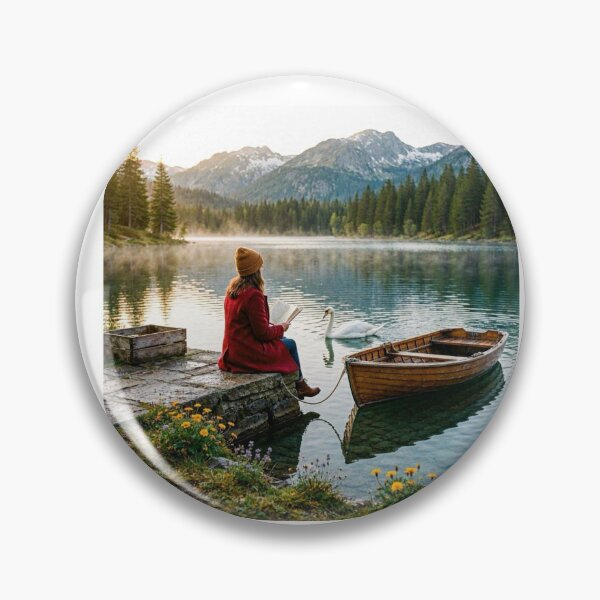 Item preview, Peaceful Reading by a Mountain Lake with a Swan designed and sold by FunnyfrenchDs.