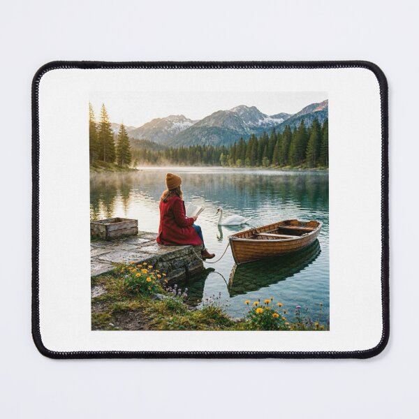 Item preview, Peaceful Reading by a Mountain Lake with a Swan designed and sold by FunnyfrenchDs.
