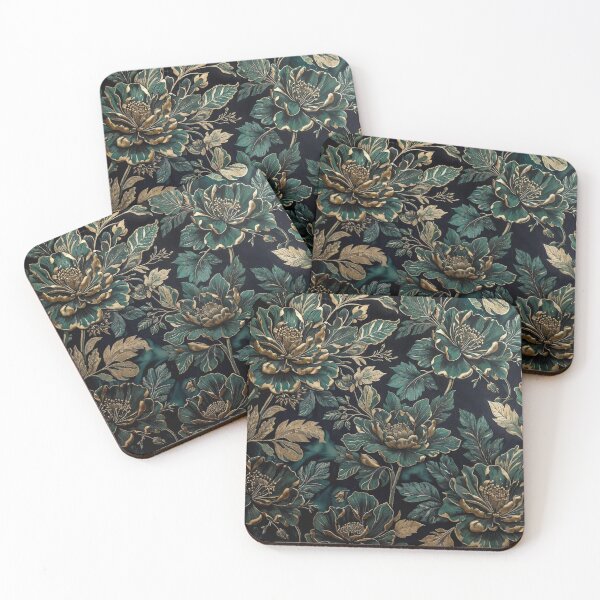 Item preview, Dark Green and Gold Floral Pattern designed and sold by IntelliMindDesigns.