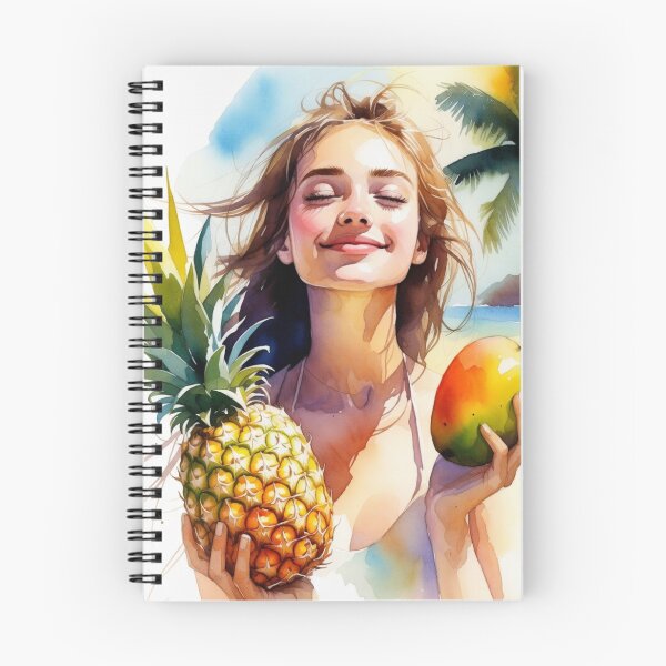Item preview, Tropical Fruit Girl Watercolor Wall Art, Summer Beach Portrait, Pineapple and Mango Illustration, Coastal Printable Decor, Tropical Fashion Artwork designed and sold by GalleryPeak.