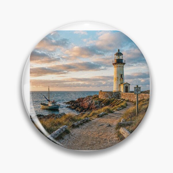 Item preview, Lighthouse at Sunset and Fishing Boat on the Coast designed and sold by FunnyfrenchDs.