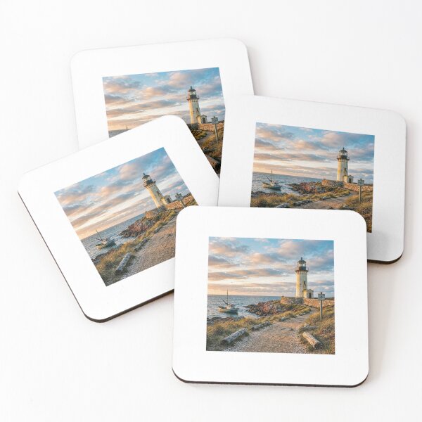 Item preview, Lighthouse at Sunset and Fishing Boat on the Coast designed and sold by FunnyfrenchDs.