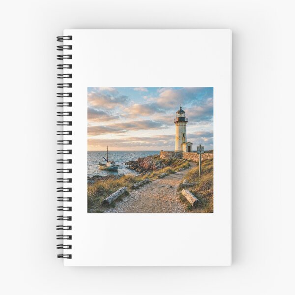 Item preview, Lighthouse at Sunset and Fishing Boat on the Coast designed and sold by FunnyfrenchDs.