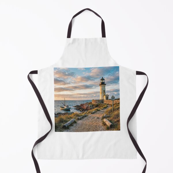 Item preview, Lighthouse at Sunset and Fishing Boat on the Coast designed and sold by FunnyfrenchDs.