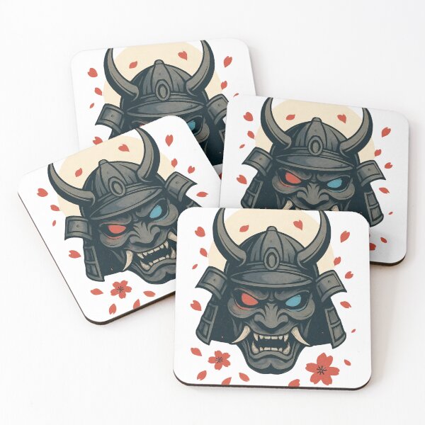 Item preview, Oni Samurai Mask with Sakura Petals – Japanese Yokai Warrior Demon Helmet Art designed and sold by kaxymax.