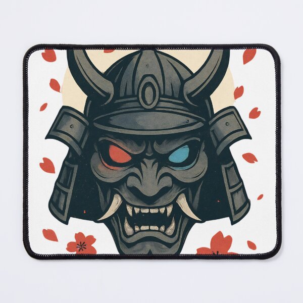 Item preview, Oni Samurai Mask with Sakura Petals – Japanese Yokai Warrior Demon Helmet Art designed and sold by kaxymax.