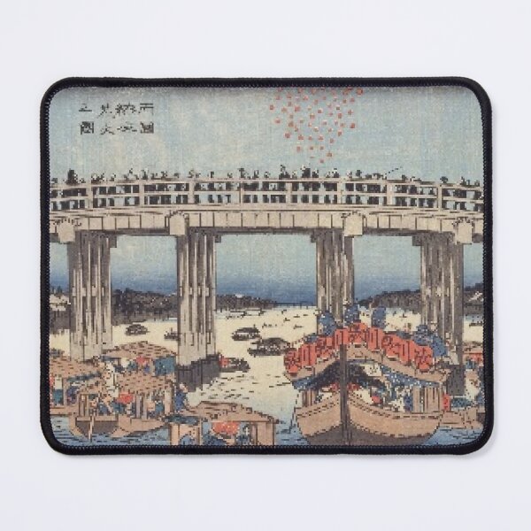 Item preview, Hiroshige: Fireworks at Ryogoku Bridge - Vintage Ukiyo-e Print designed and sold by vekotpu.