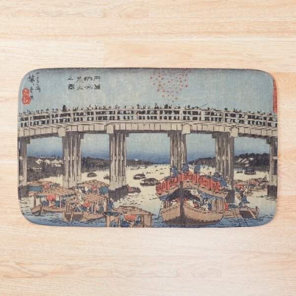 Item preview, Hiroshige: Fireworks at Ryogoku Bridge - Vintage Ukiyo-e Print designed and sold by vekotpu.
