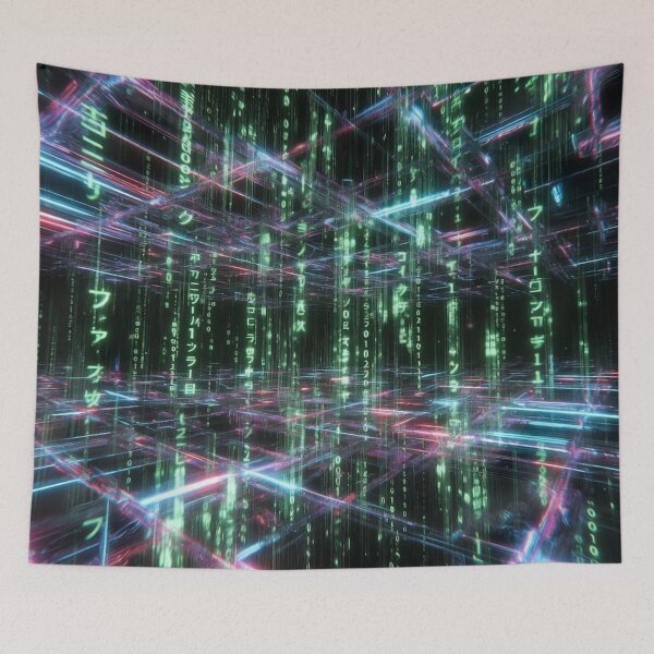 Item preview, Neon Cyberpunk Digital Matrix Code designed and sold by IntelliMindDesigns.