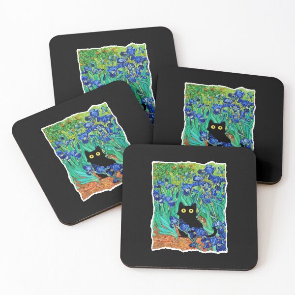 Item preview, Black Cat Among Blue Iris Flowers Colorful Garden designed and sold by JordynLadukeg65.