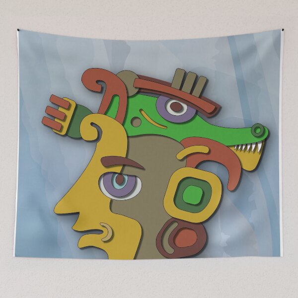 Item preview, Mayan Dragon Mask - Double-Faced Vector Illustration - Mythical Poster designed and sold by Keltoi-art.