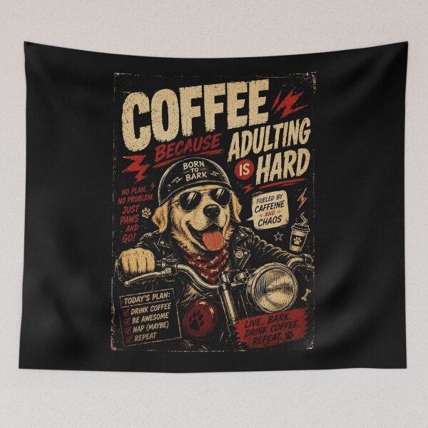 Item preview, Funny Coffee Dog Biker Vintage Caffeine Chaos Adulting designed and sold by Modaozushi216.