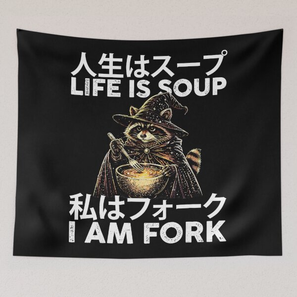 Item preview, Funny Raccoon Wizard Life Is Soup I Am Fork Meme designed and sold by titanlevi.
