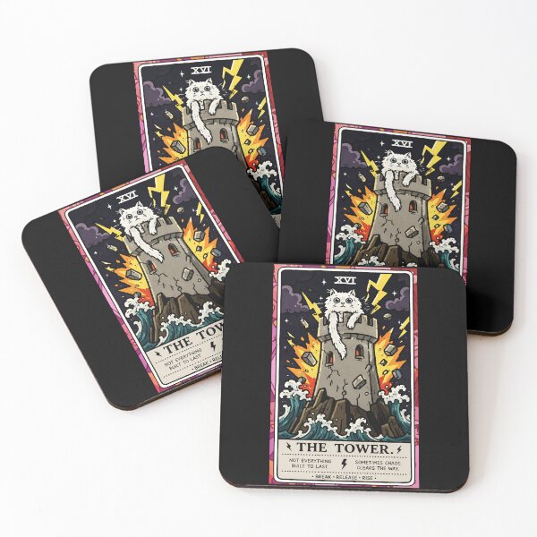 Item preview, The Tower Cat Tarot Style Chaos and Renewal Illustration designed and sold by ferminhays.