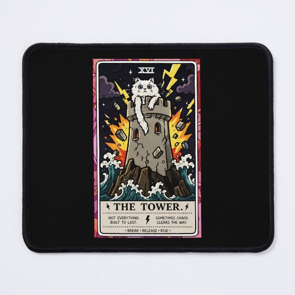 Item preview, The Tower Cat Tarot Style Chaos and Renewal Illustration designed and sold by ferminhays.