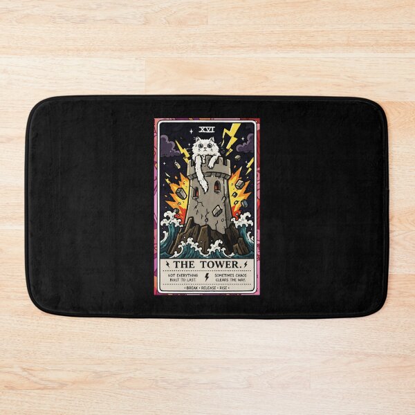 Item preview, The Tower Cat Tarot Style Chaos and Renewal Illustration designed and sold by ferminhays.