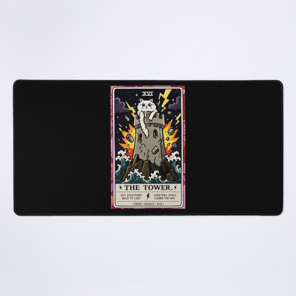 Item preview, The Tower Cat Tarot Style Chaos and Renewal Illustration designed and sold by ferminhays.