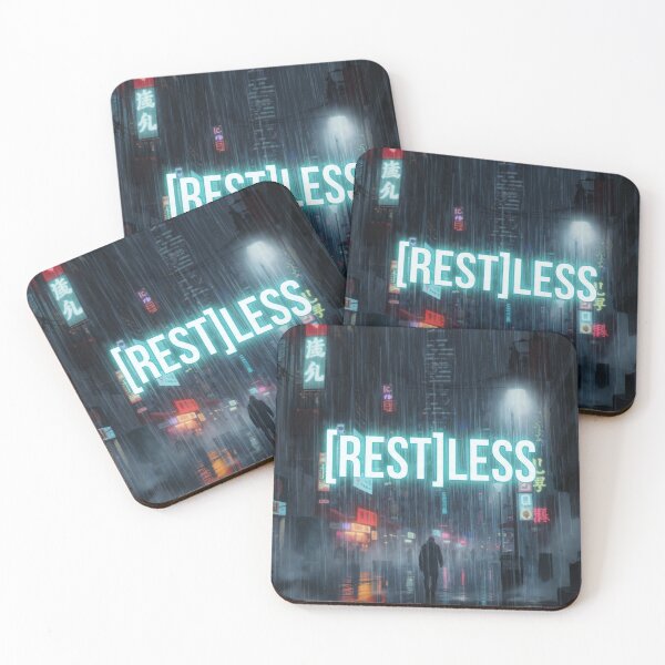 Item preview, REST LESS - Cyberpunk Rain City Neon Typography Hustle Grind Motivation Art designed and sold by RAMHEARTS.