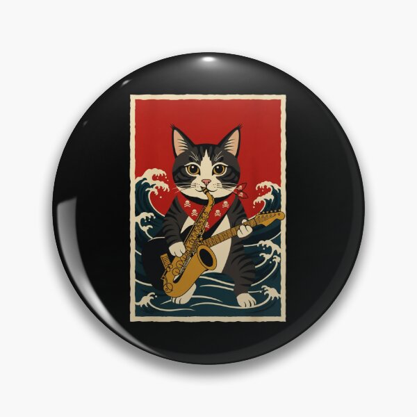Item preview, Saxophone Cat Riding Ocean Waves Vintage Music designed and sold by JordynLadukeg65.
