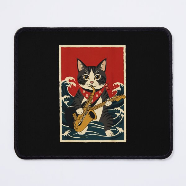 Item preview, Saxophone Cat Riding Ocean Waves Vintage Music designed and sold by JordynLadukeg65.