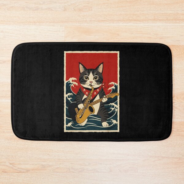 Item preview, Saxophone Cat Riding Ocean Waves Vintage Music designed and sold by JordynLadukeg65.