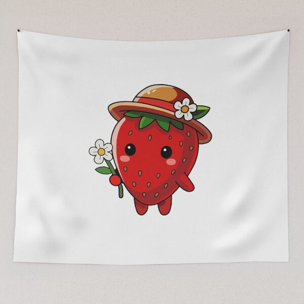 Item preview, Cute kawaii strawberry with sun hat and flower designed and sold by ARIN2550.