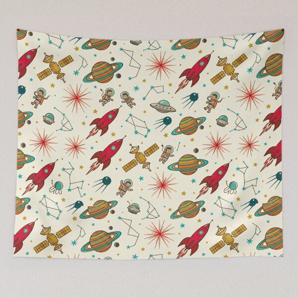 Item preview, Mid Century Atomic Space Pattern – Retro 1950s Rocket Satellite Astronaut Sputnik Seamless Design designed and sold by SavinMercantile.