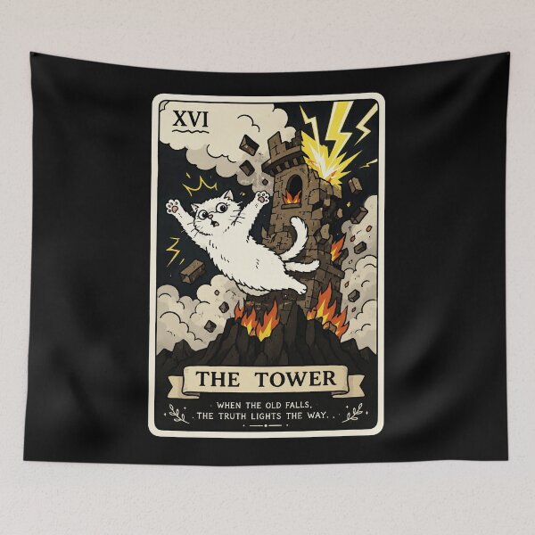 Item preview, Chaotic Cat Tarot Tower Card Funny Mystical Black Cat designed and sold by ferminhays.