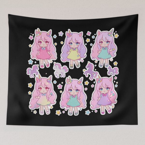 Item preview, Kawaii Chibi Unicorn Girls & Stars Sticker Pack - Pastel Anime Aesthetic designed and sold by Yasmine Mohammed.
