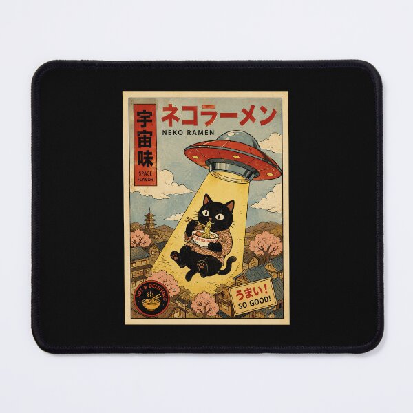Item preview, Space Flavor Ramen Cat Retro UFO Poster Japanese Vintage designed and sold by eliramaison.