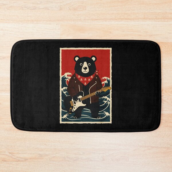 Item preview, Retro Rock Bear Playing Electric Guitar Above Ocean Waves designed and sold by JordynLadukeg65.